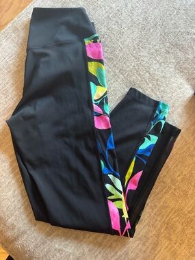 Victoria’s Secret Black Leggings with Vibrant Multicolor Side Panels
